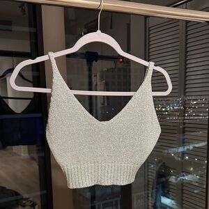 Elegant Silver Knit Crop Top